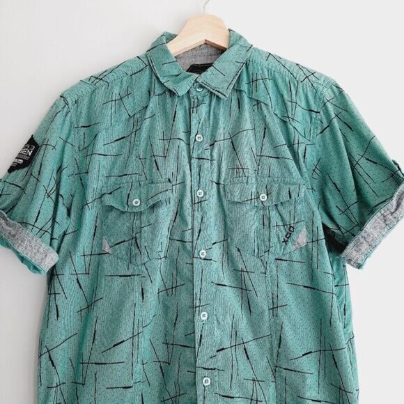 OXYGEN Button Down Casual Shirt Abstract Pattern Green Men's Sz M - Picture 2 of 12